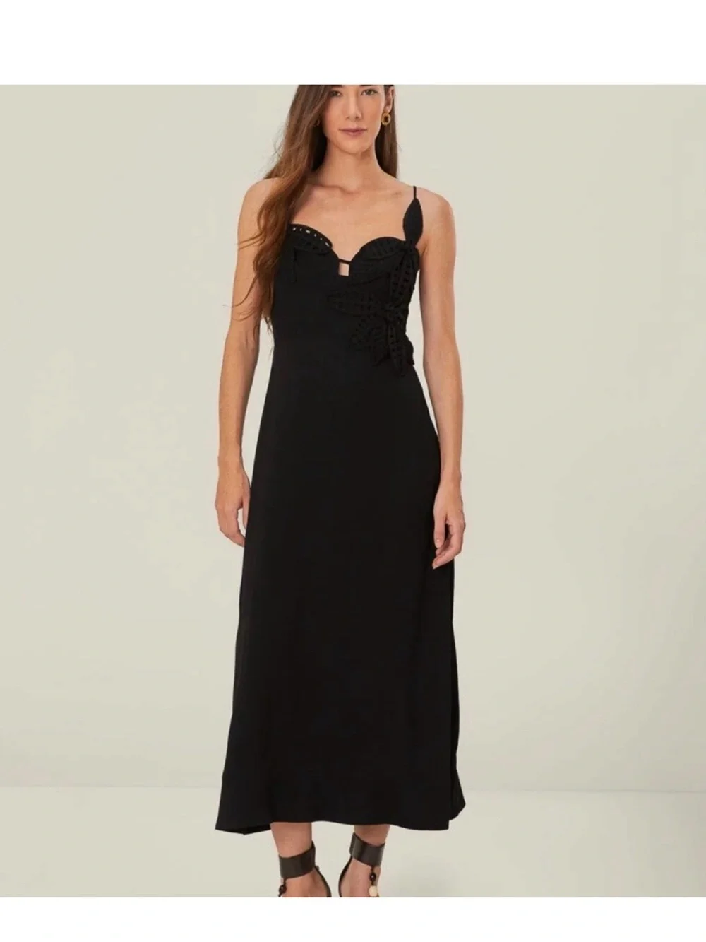 FARM Rio Black Maxi Dress with Crochet Appliqué - Picture 1 of 6
